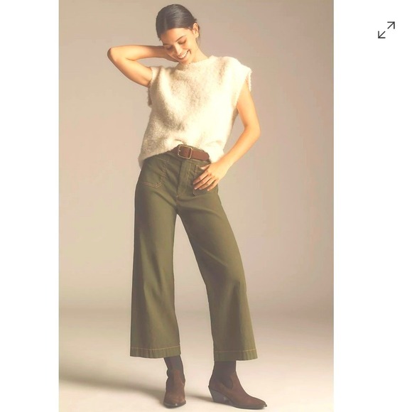 Maeve by Anthropologie Pants - Maeve Anthro Colette Wide Leg Crop Pants 29 x 25 Olive Green Utility Safari Boho